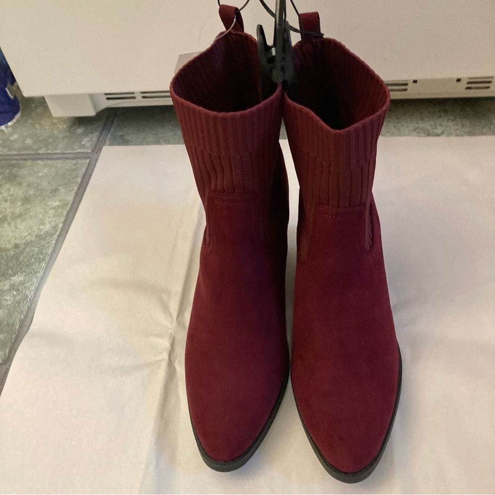 NWT Burgundy Microsuede Boots - Picture 2 of 14